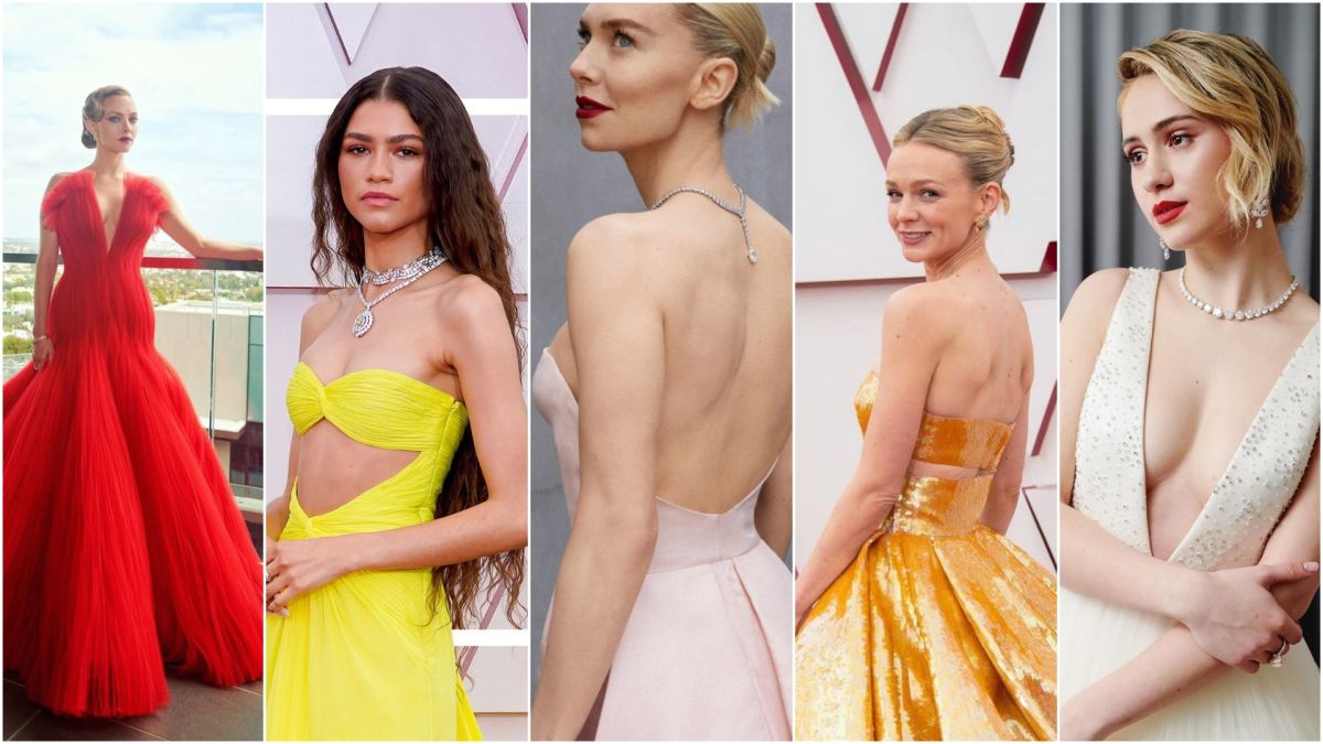 ▲2021奧斯卡紅毯最美珠寶女星，左起亞曼達塞佛瑞、千黛亞、凡妮莎寇比、凱莉墨里根、瑪麗亞巴卡洛瓦。（圖／合成圖片）