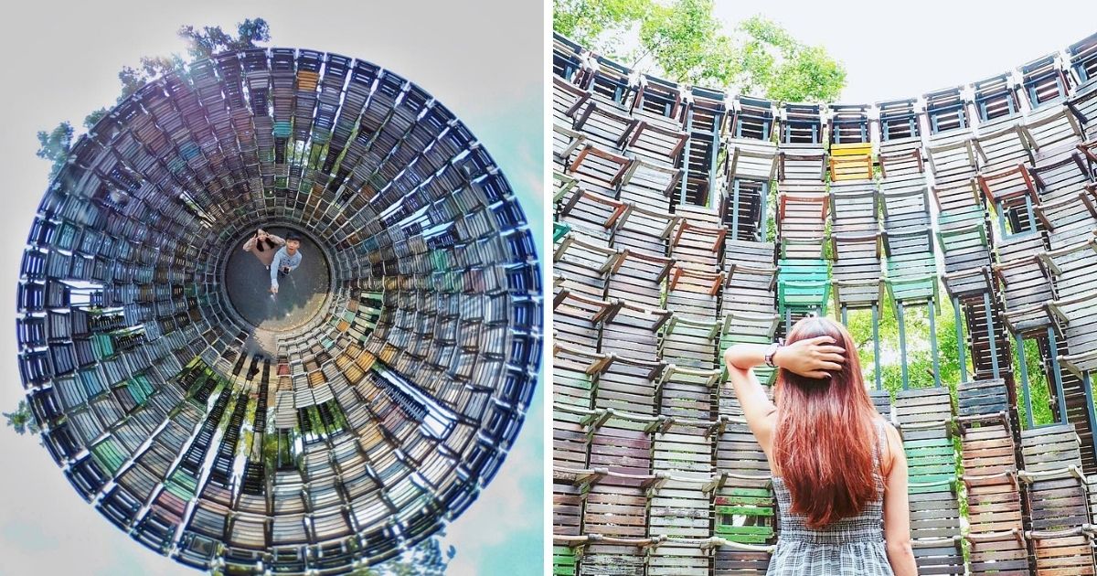 ▲Made from 1,032 wooden chairs, the installation “Chair Score” resembles a labyrinth of musical scores. (Photos courtesy of @play.together___ (left) and @ypj__0316 (right)/Instagram)