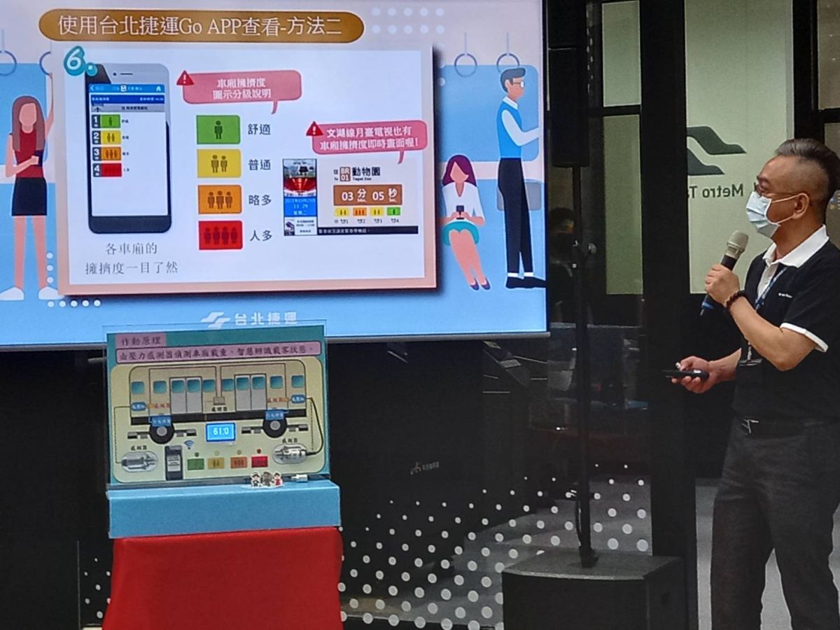 ▲台北捷運公司自主研發車廂擁擠度告知功能，民眾可利用手機app及月台電視掌握車廂人潮。（圖／台北捷運提供）