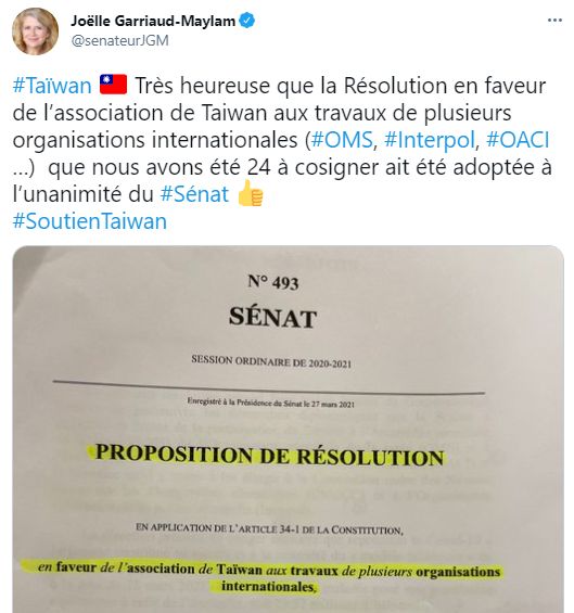 ▲▼法國多位國會議員陸續在推特等平台上，表達對台灣的支持。（圖／翻攝自推特）