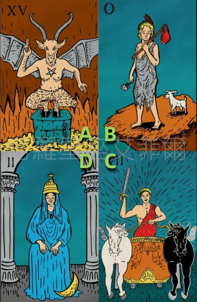 ▲從上面的4張塔羅牌中,選出一張你最喜歡的動物牌,答案將分析出入夏後你的運勢有何發展!(圖/翻攝自塔羅牌老師艾菲爾)