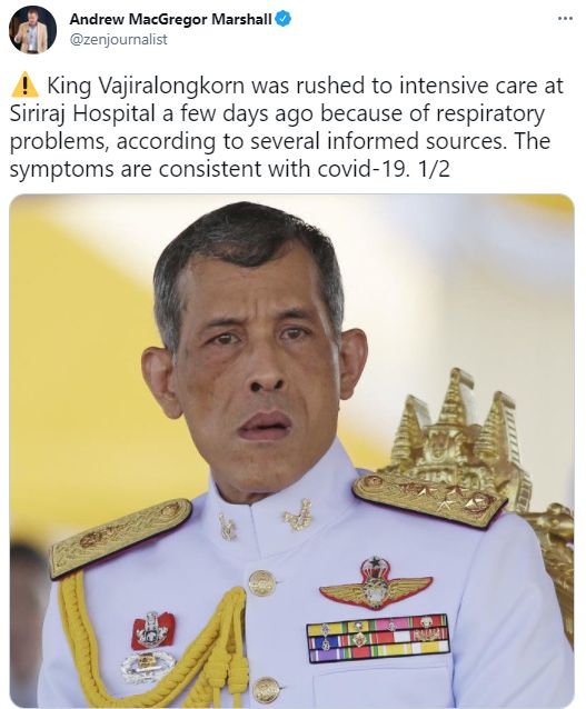 ▲長期關注泰國王室活動的外籍記者馬歇爾在推特上轉發泰王住院的消息。（圖／翻攝自推特）