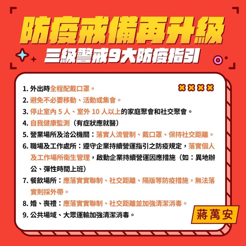 ▲蔣萬安呼籲大家遵守9大防疫措施。（圖／翻攝自蔣萬安臉書）