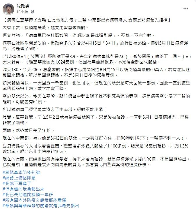 ▲疫情持續延燒,精神科醫師沈政男表示,「病毒在萬華傳了五輪