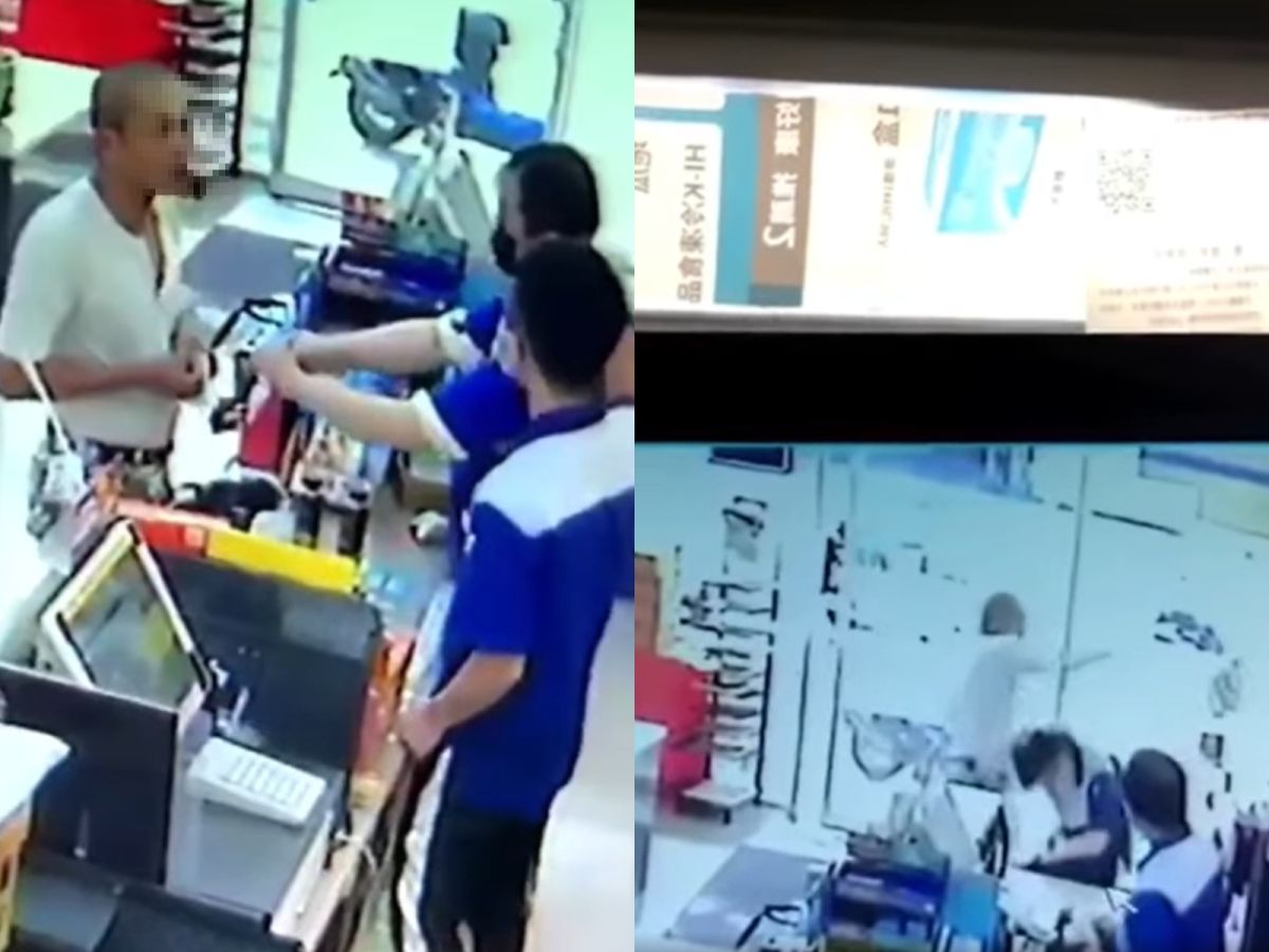 ▲新北土城一間超商門市，出現民眾不願配合實聯制登記，出手毆打店員。（圖／翻攝記者爆料網）