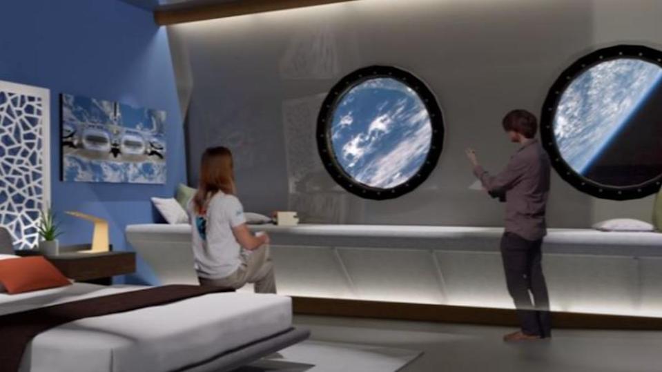 ▲全球首座太空飯店即將開始打造，離地軌550公里的太空酒店，最多能住400人，預計2027年開幕。（圖／翻攝自影片）