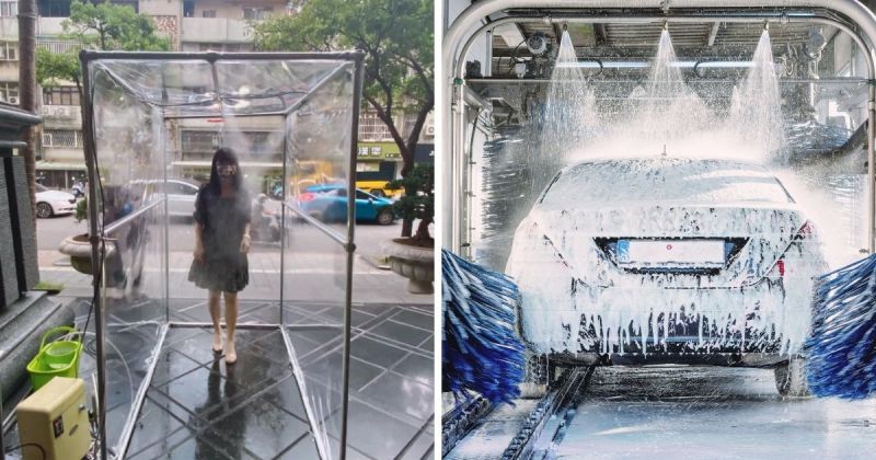 公司設置「消毒通道」防疫　員工疑惑：洗車還是洗人？
