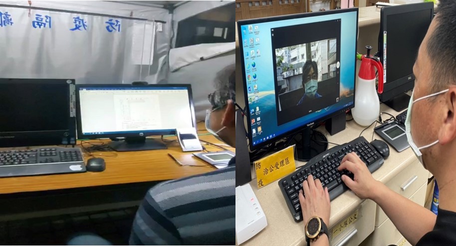▲防疫異地雙螢幕偵訊系統警民「零接觸」。（圖／台北市警察局內湖警局提供）