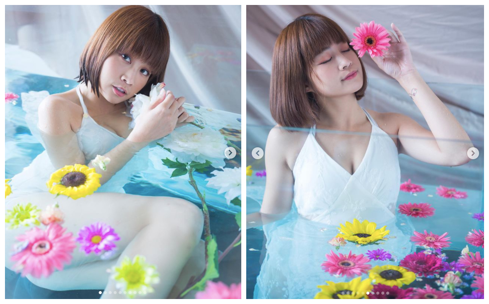 ▲陳伊曬出泡在水裡的清涼照，讓人眼睛吃冰淇淋。（圖／翻攝陳伊IG）