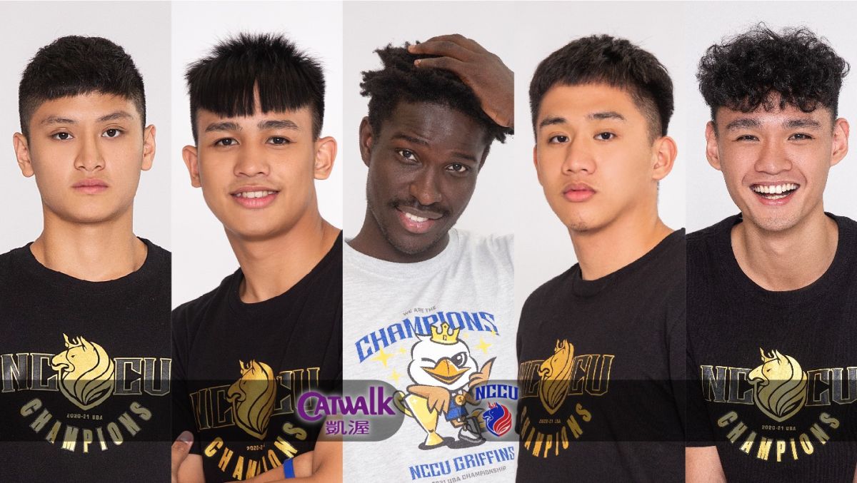▲大專籃球聯賽UBA公開男一級冠軍隊政大雄鷹，首度與凱渥合作展開「時尚特訓」，參加球員包括MVP張鎮衙、新人王游艾喆、新任隊長林彥廷、塞內加爾丁恩迪和雄鷹新鮮人蔡宸綱。（圖／凱渥/政大雄鷹提供）