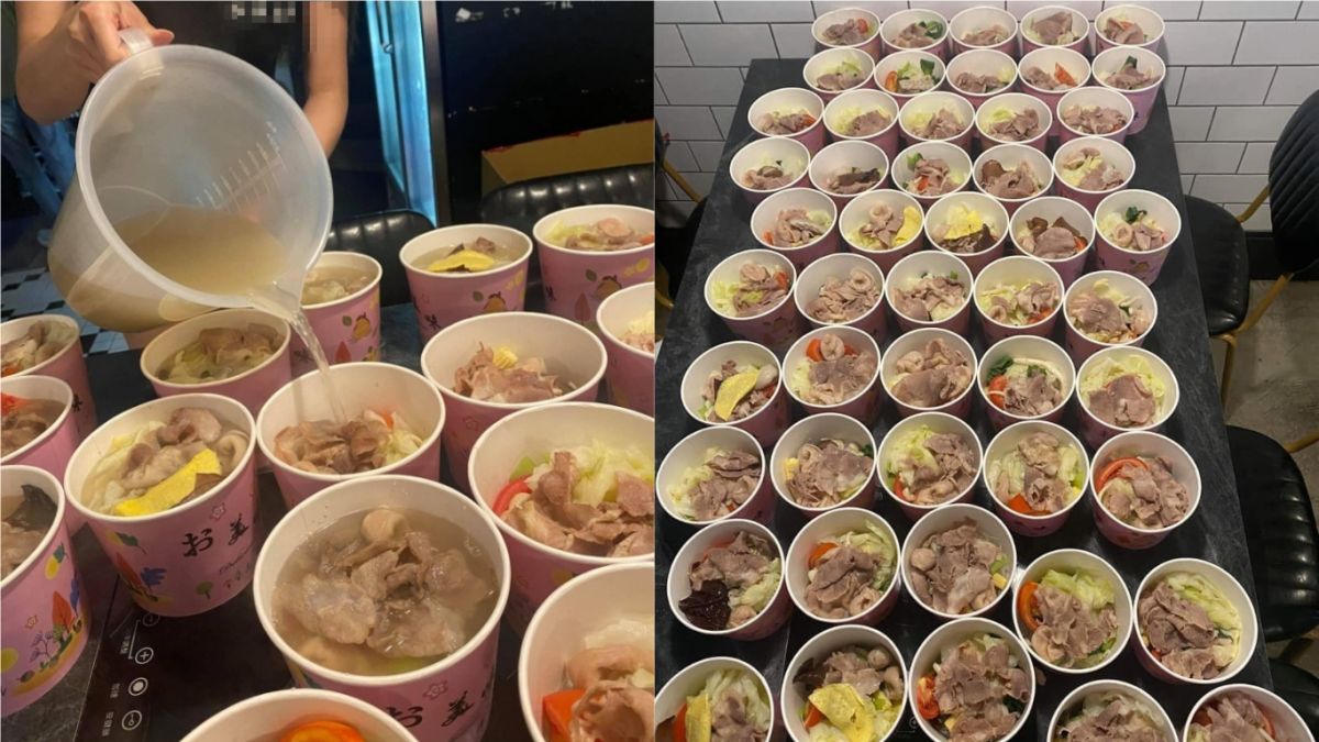 ▲全國第三級疫情警戒至6月14日，有板橋民眾為了向亞東醫院醫護致意，送上了100碗小火鍋鼓勵打氣。（圖／翻攝自臉書社團《我是板橋人》）