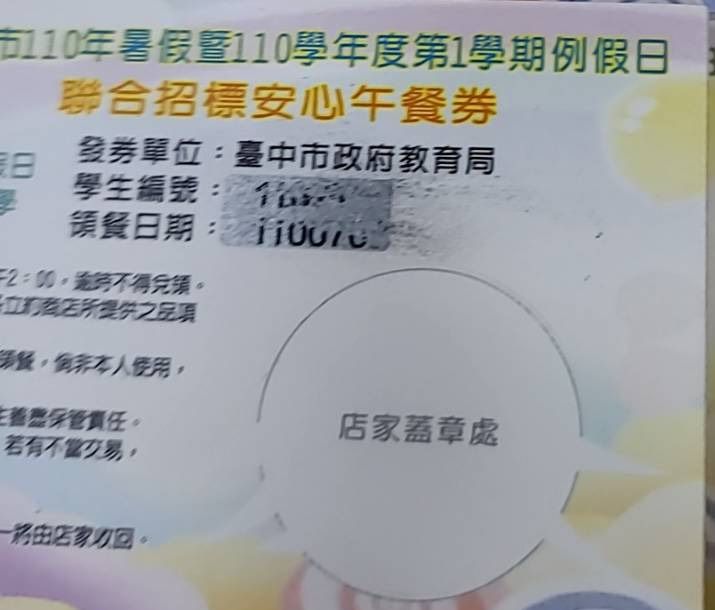 ▲中市安心午餐券(圖／時代力量台中黨部提供2021.5.28)
