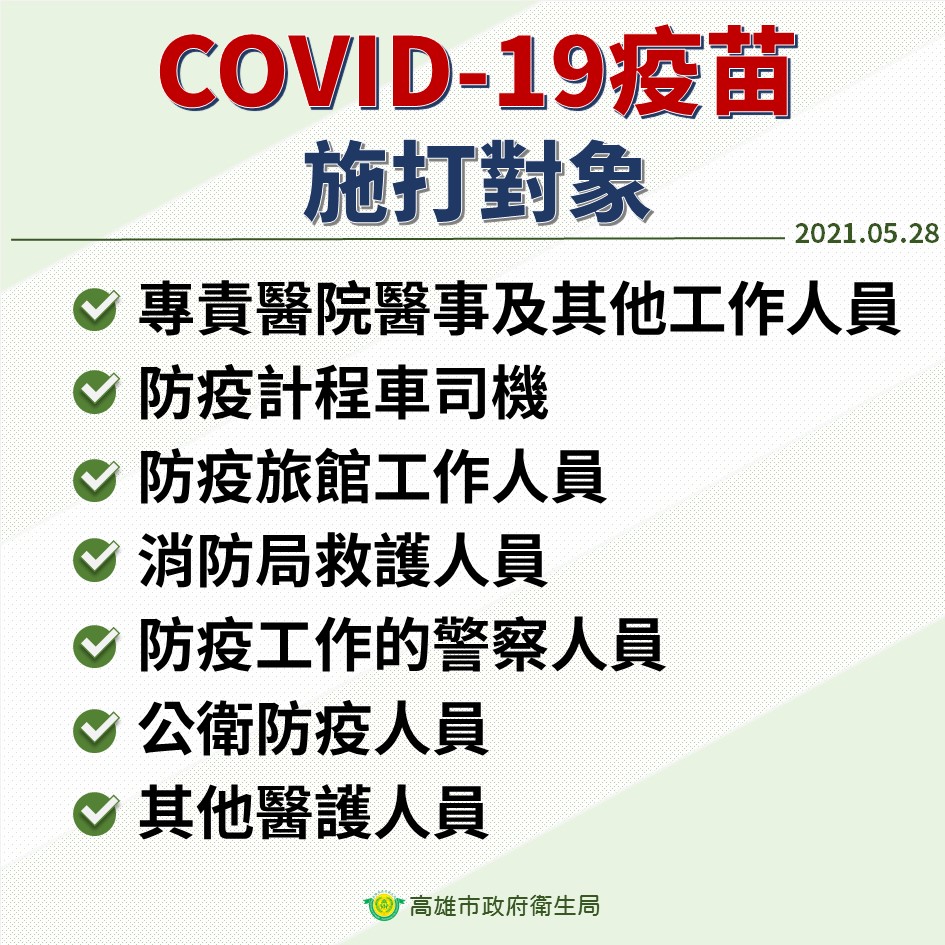 ▲高雄市衛生局今（28）日公布COVID-19疫苗的施打對象。（圖／高雄市衛生局）