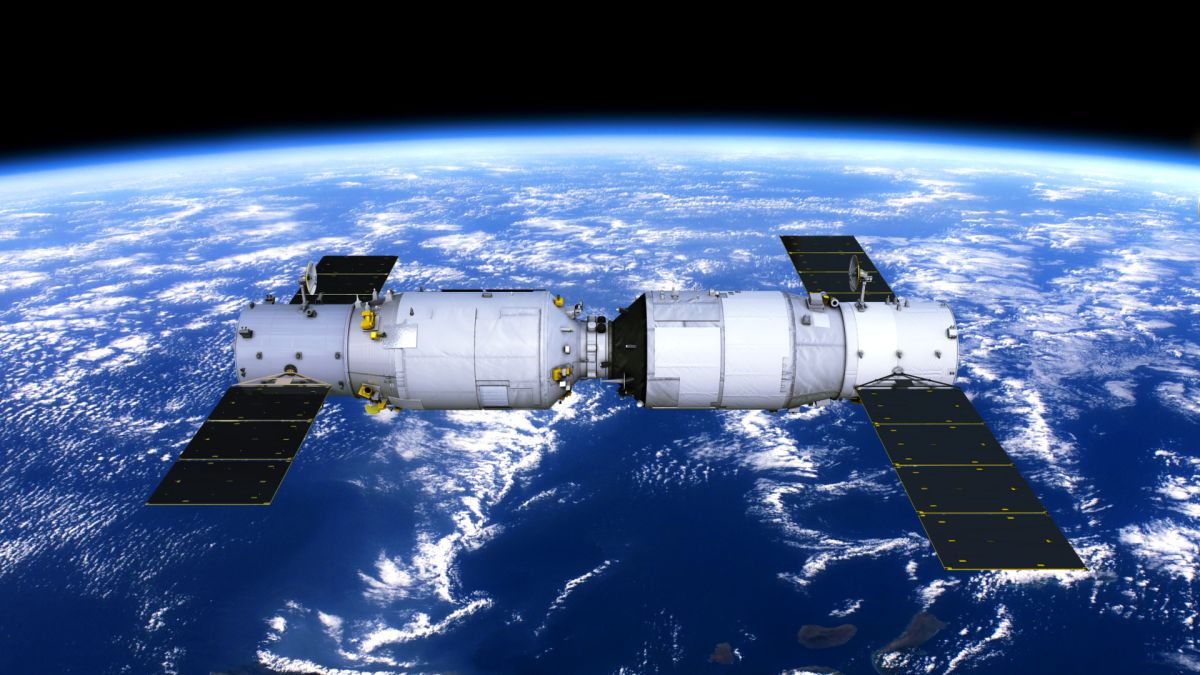 ▲中國天舟2號貨運飛船於30日清晨5時01分，對接於天和核心艙後向端口。示意圖。（圖／翻攝自微博）