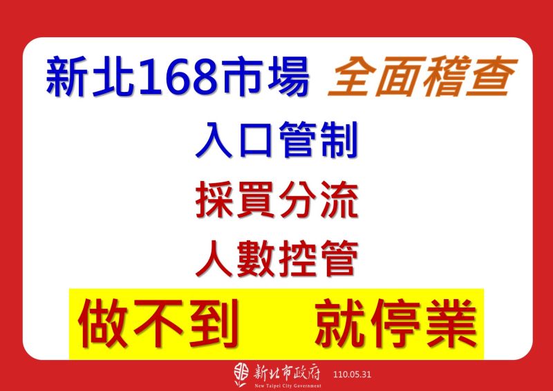 ▲新北市政府要求168個市場的自治會,提出採買分流的方式報給經發局,市府會全面的稽查,如果「做不到、就停業」。(圖/新北市政府新聞局提供)