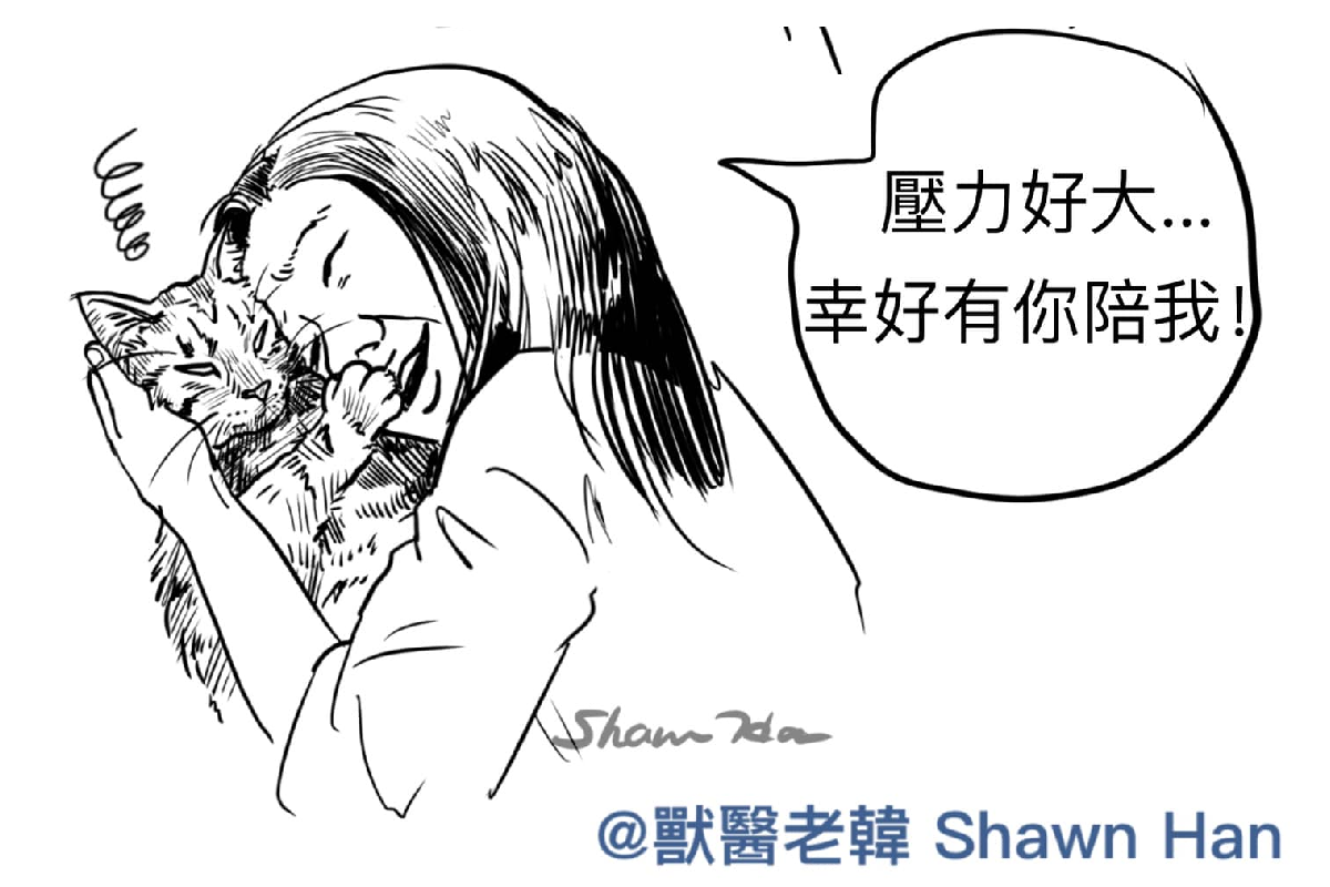 在家工作有寵物陪覺得開心？其實無形之中很可能使毛孩增加額外壓力。（圖／Facebook＠ ShawnHan.illustration授權提供）