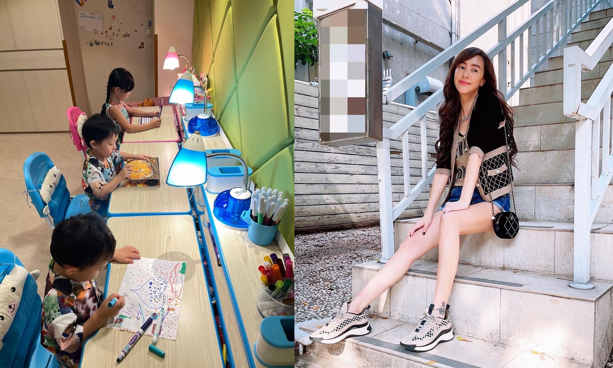 ▲防疫期間，關穎在家監督小孩寫作業。（圖／翻攝關穎IG）