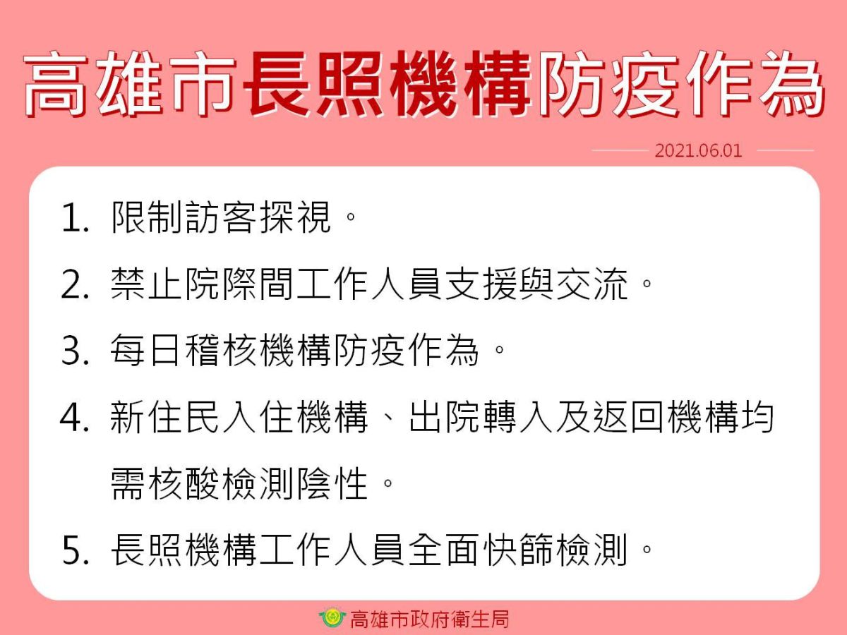 ▲高雄市6月1日宣布加強長照機構的防疫作為。（圖／高雄市衛生局提供）