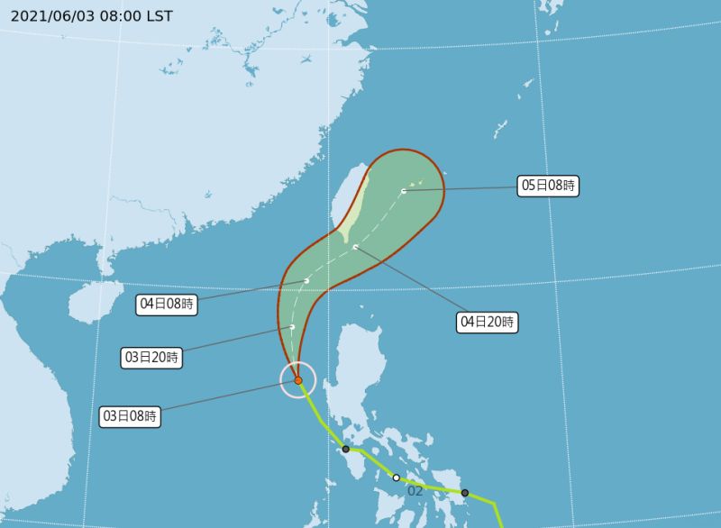 ▲氣象局表示，輕颱彩雲接近恆春沿岸，將發布海上颱風警報。（圖／中央氣象局提供）