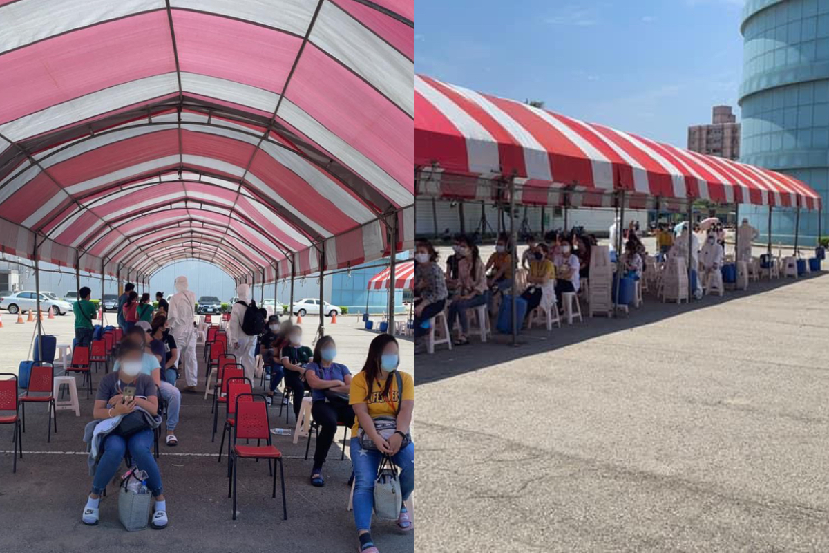 ▲京元電竹南廠外移工快篩現狀。（圖／翻攝自曾玟學臉書）