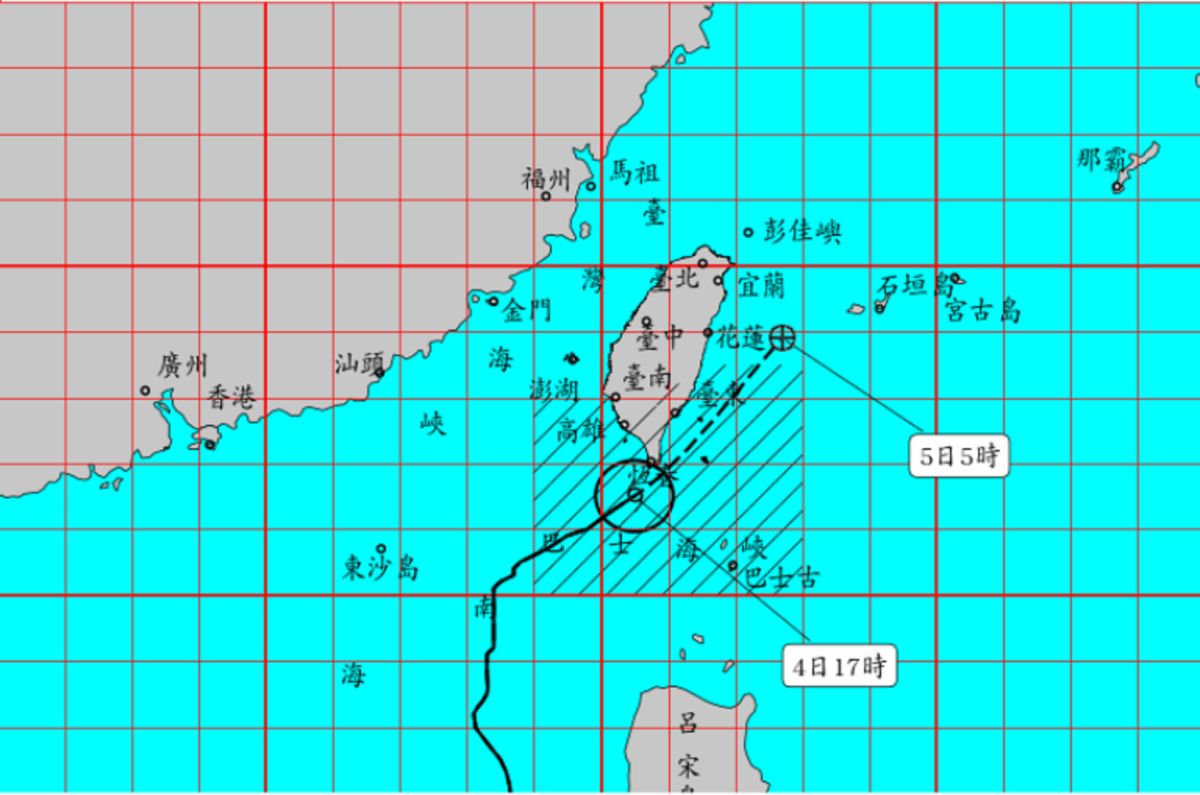 ▲據最新氣象局資料顯示，今年第3號颱風彩雲目前暴風圈從巴士海峽逼近台灣，對恆春半島、屏東及臺東將構成威脅。（圖／翻攝氣象局網站）