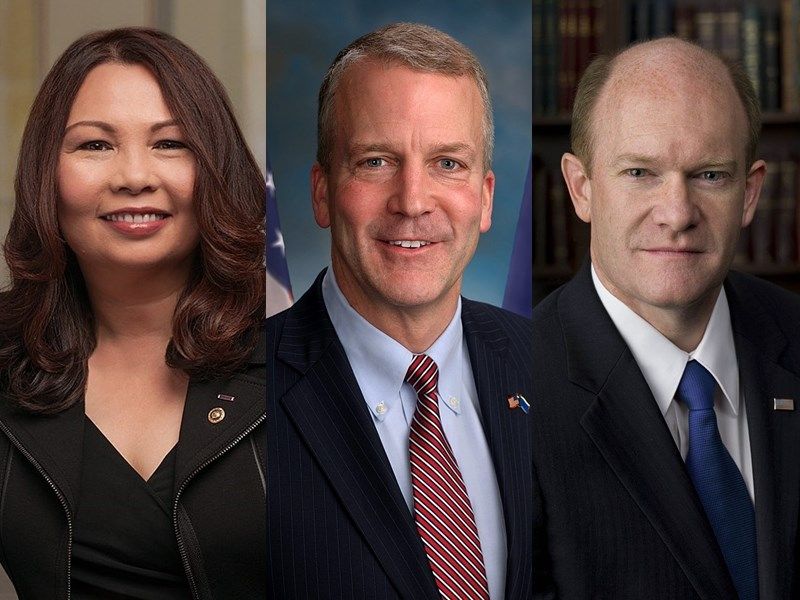 ▲美國在台協會宣布，美國聯邦參議員譚美·達克沃絲（左）、聯邦參議員同時也是參議院軍事委員會成員丹尼爾‧蘇利文 （中）、聯邦參議員同時也是參議院外交委員會成員的克里斯多福‧昆斯（右），將於6日訪台。（圖/中央社）