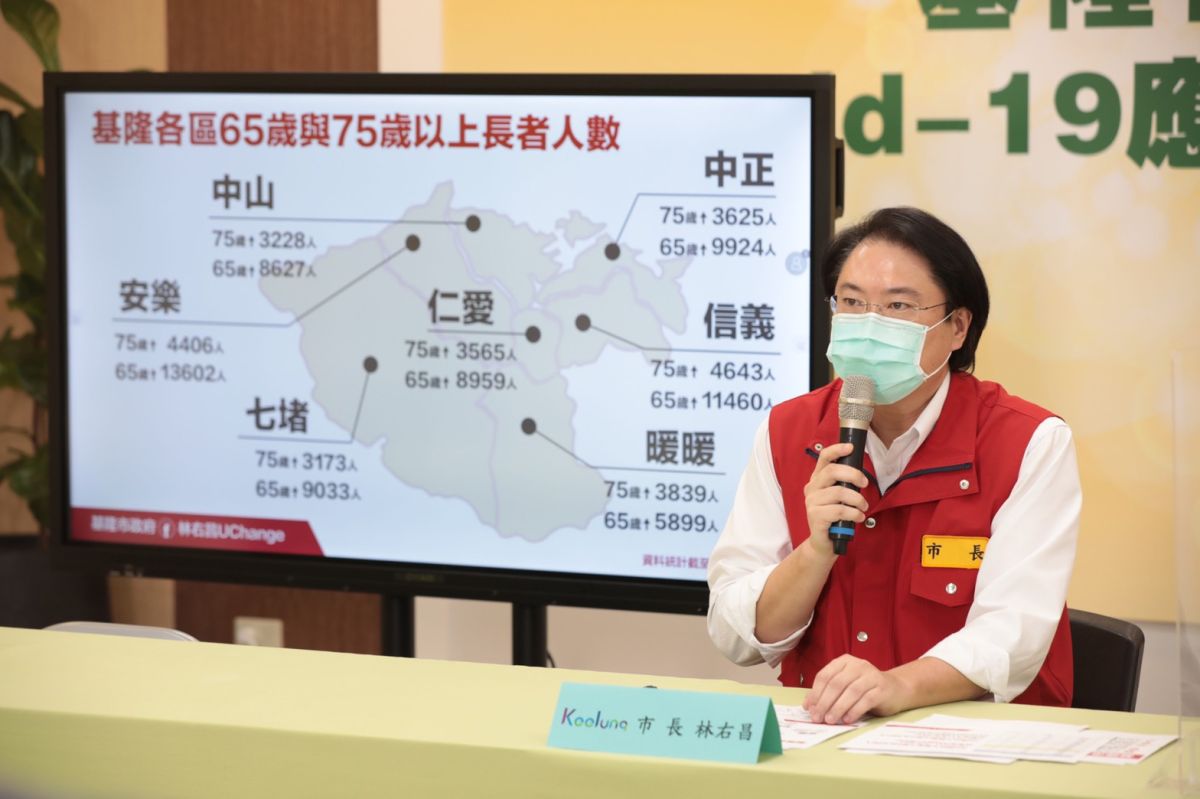▲基隆市長林右昌建議中央，應該針對北北基桃及苗栗，策略性的打擊重點熱區，並優先針對65歲以上的長者施打疫苗。（圖／基隆市政府提供）
