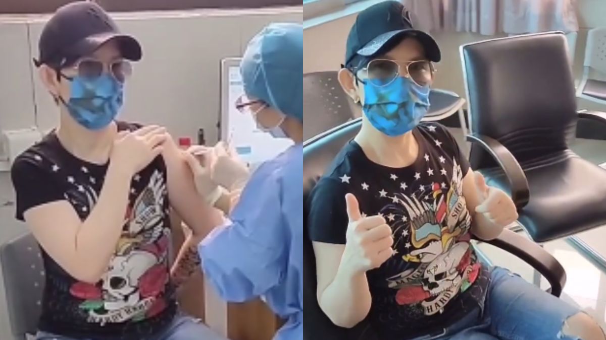 ▲潘美辰把在大陸打疫苗過程PO上網。（圖／潘美辰微博）