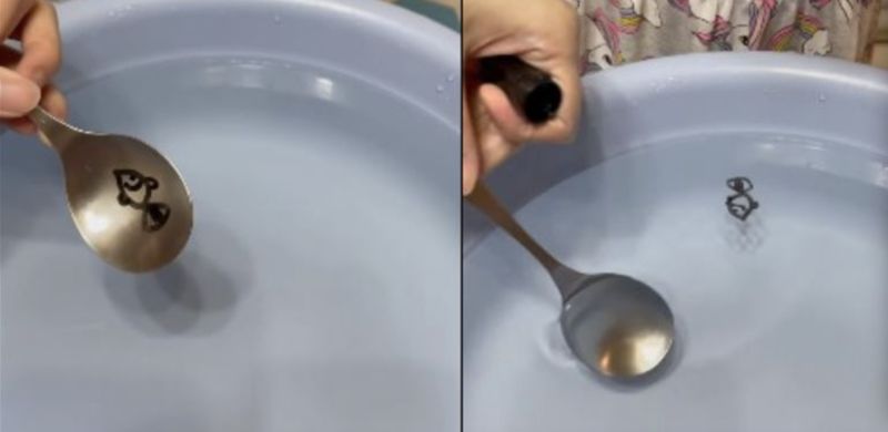 ▲媽媽用湯匙+水性白板筆玩創意遊戲,讓小孩玩得超開心。(圖/爆廢公社)