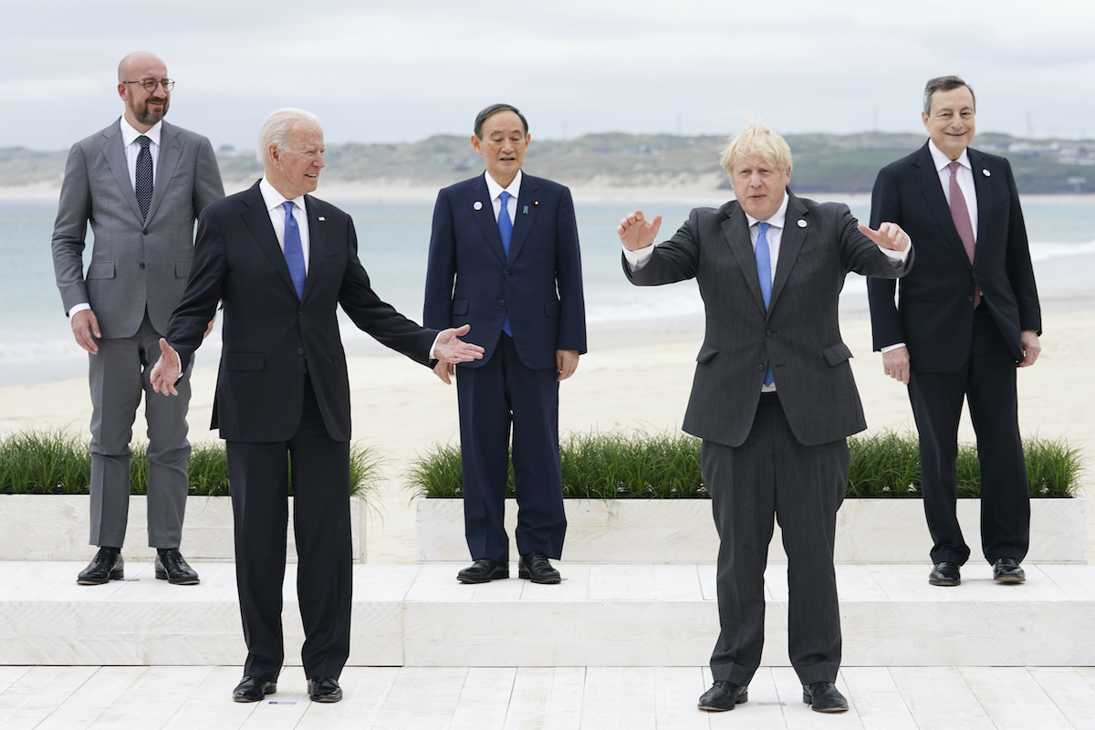 ▲七大工業國集團（G7）峰會昨日發表聯合聲明，提及中國新疆、香港人權議題，以及對台海和平的重視。（圖／美聯社／達志影像）