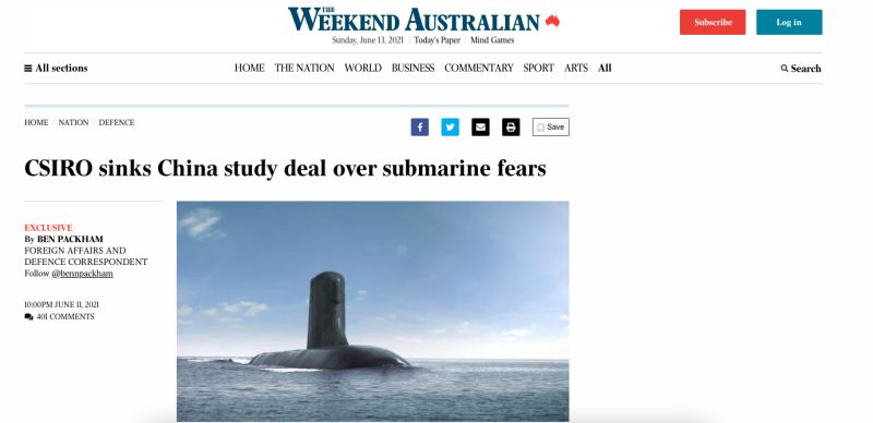 澳洲終止與中國合作研究海溫　防範潛艇遭監控
