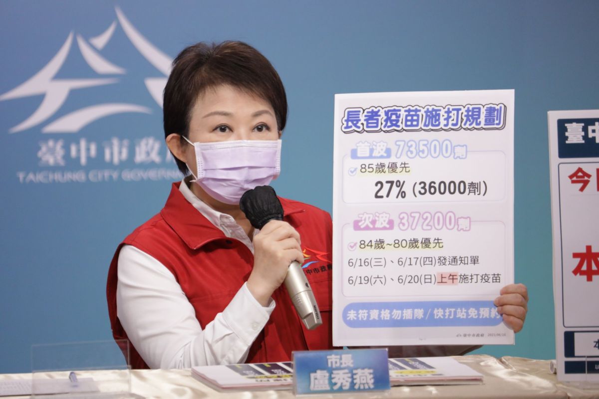 ▲中央第二波增配台中3萬7200劑疫苗，將開放第六類80歲以上、未滿85歲長輩接種(圖／市政府提供2021.6.16)