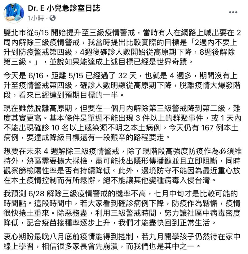 ▲醫師謝宗學在臉書發文全文。(圖/翻攝自臉書粉專《Dr.