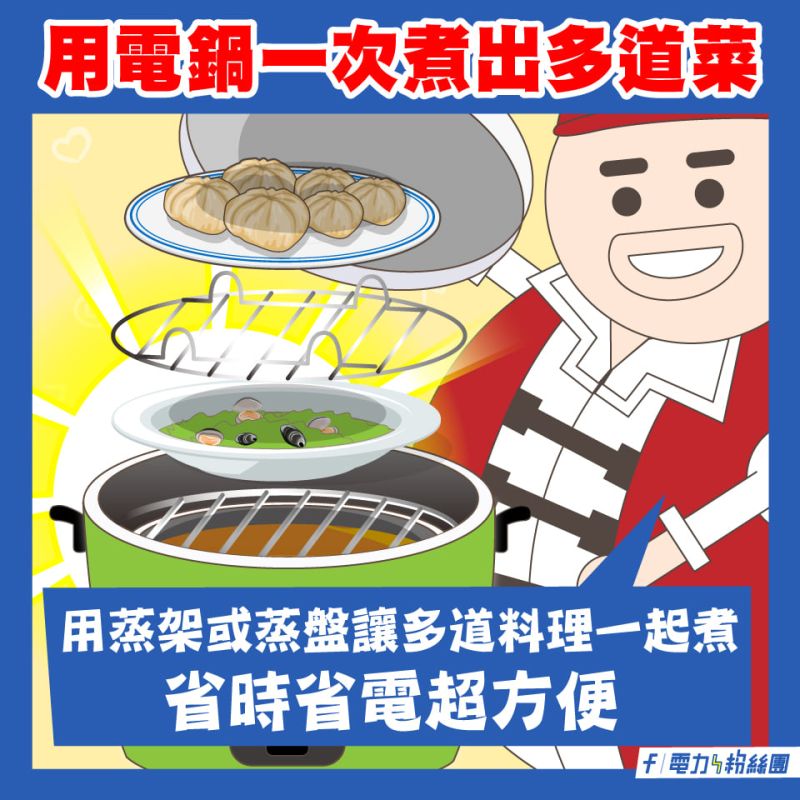 ▲防疫宅在家善用電鍋,靠「蒸架」或「蒸盤」也能一次煮2至3道菜。(圖/翻攝自《電力粉絲團》)