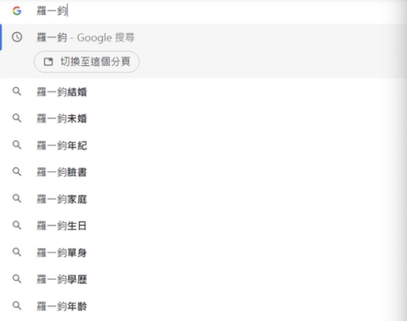 ▲網友上網尋找羅一鈞,結果後方跳出關鍵字全部歪樓,引發討論。(圖/翻攝Google)