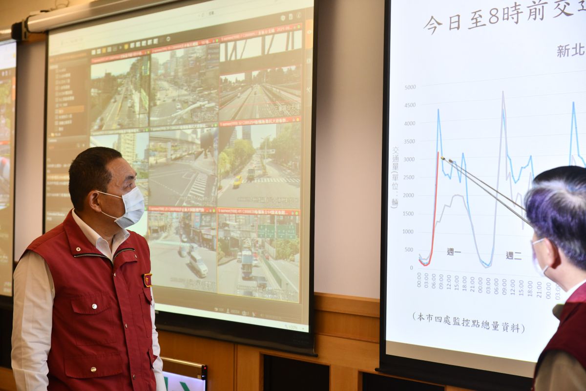 ▲新北市長侯友宜今（21）日在交通局長鍾鳴時的陪同下，視察新北交控中心。（圖／新北市政府提供）