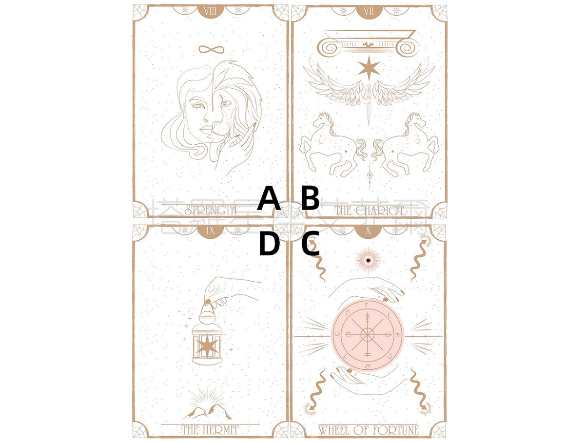 ▲請放輕鬆自身情緒，從上列4張卡牌中，憑「直覺」選出一張，立馬測出你的「職場命運」是如何？（圖／艾菲爾老師授權提供）