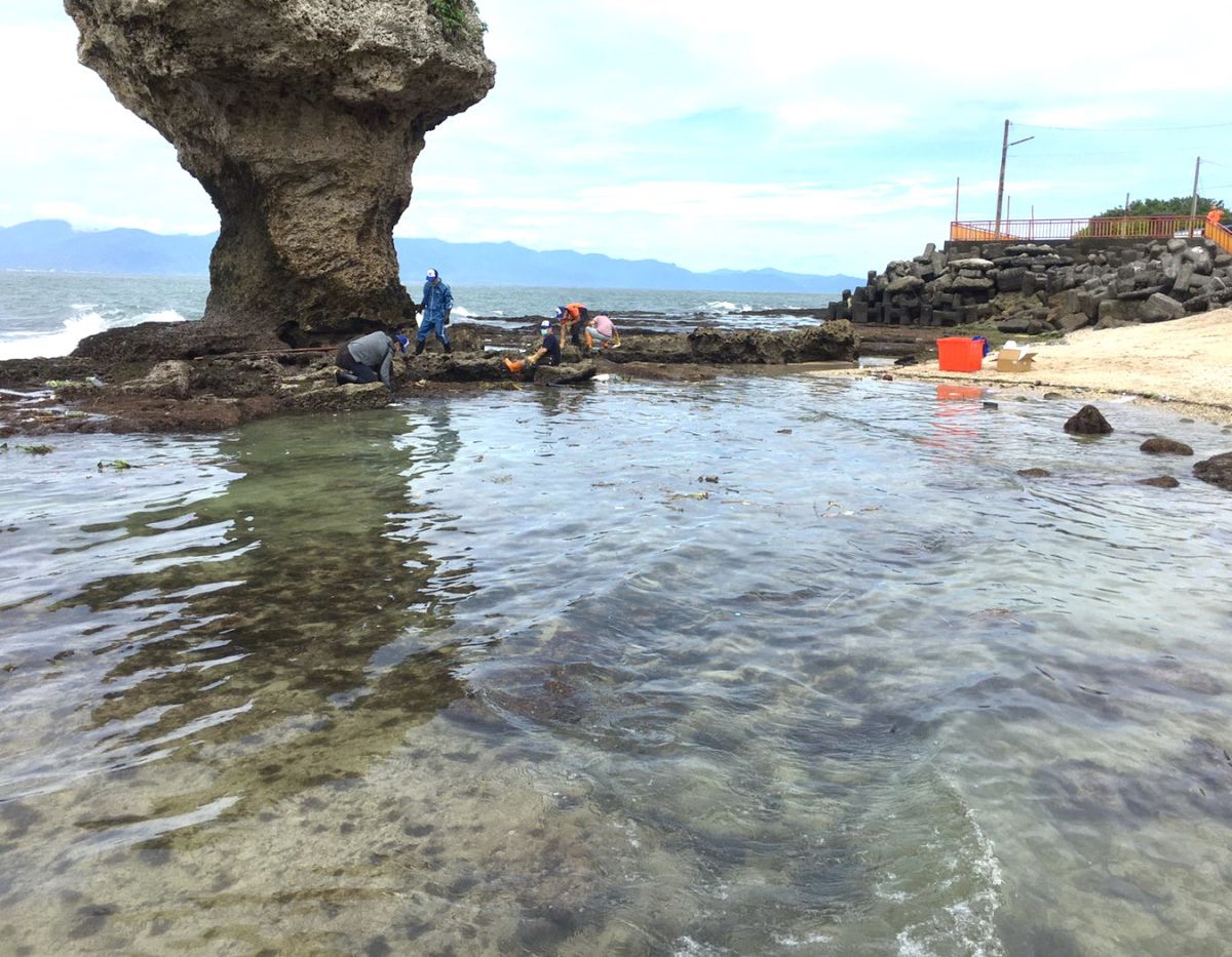 ▲台灣中油公司煉製事業部大林煉油廠高雄港外海2號浮筒發生油污洩漏事件，漂到屏東縣琉球鄉海域，中油公司持續派員到花瓶岩周遭清理殘餘油污。(圖／海洋保育署提供)
