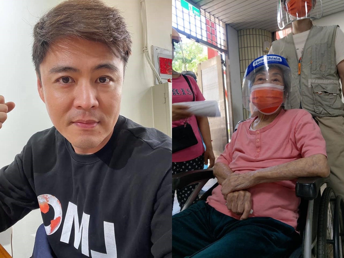 ▲劉至翰（左）102歲阿媽接種疫苗。（圖／翻攝劉至翰臉書）