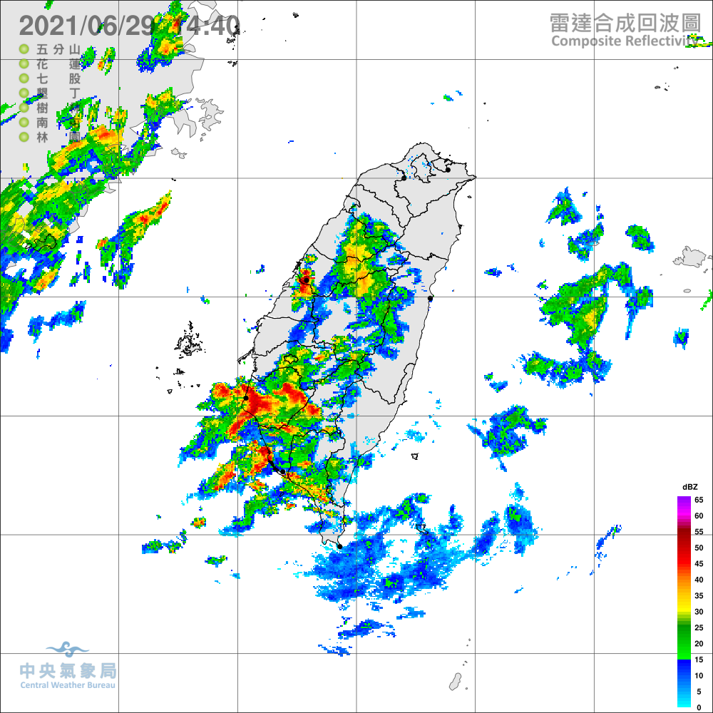 ▲氣象焄針對台南市、高雄市、屏東縣，以及台中市山區、南投縣山區發布大雨特報。（圖／中央氣象局提供）