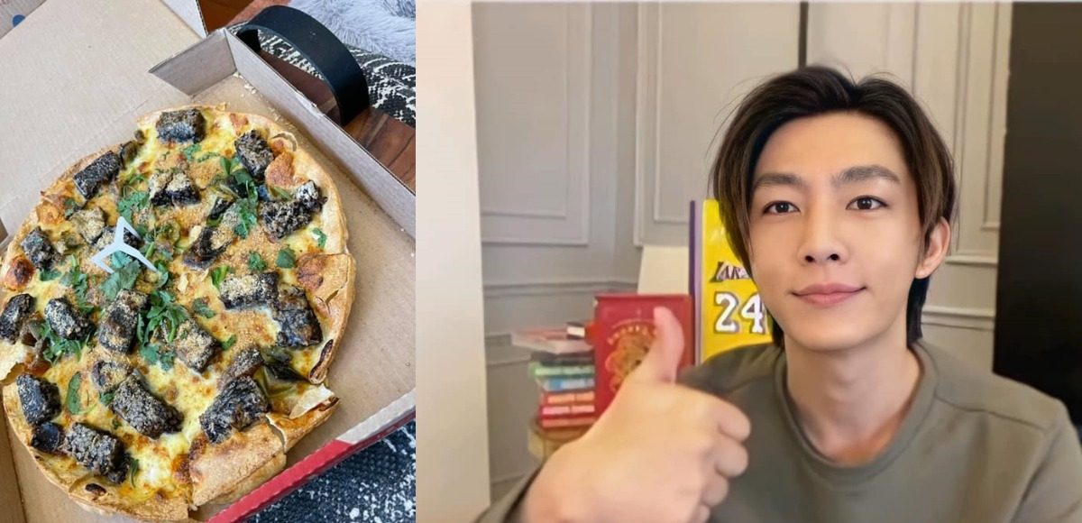 ▲炎亞綸率先挑戰香菜皮蛋豬血糕披薩，還強調沒收一毛錢。（圖／取自炎亞綸臉書）