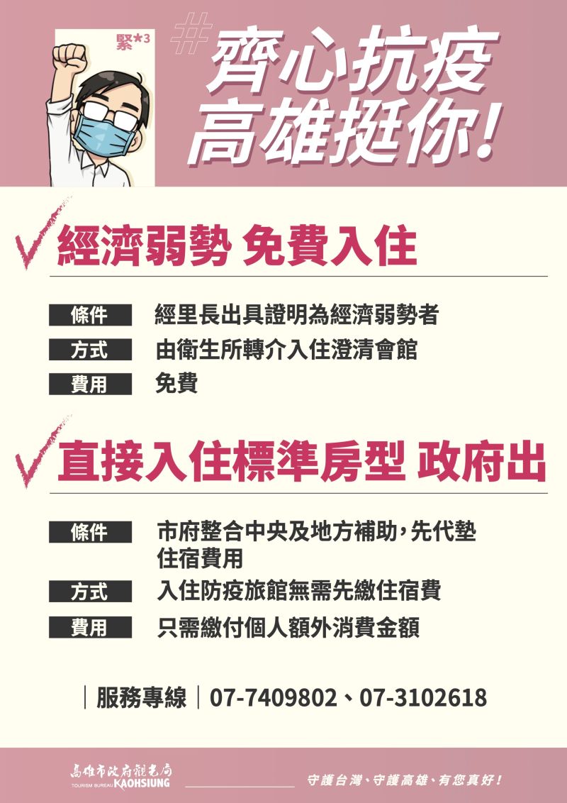 ▲陳其邁也再創全國先例,強調要大家僅管住,不帶錢包入住都可以,費用都由政府出。(圖/高市府提供)