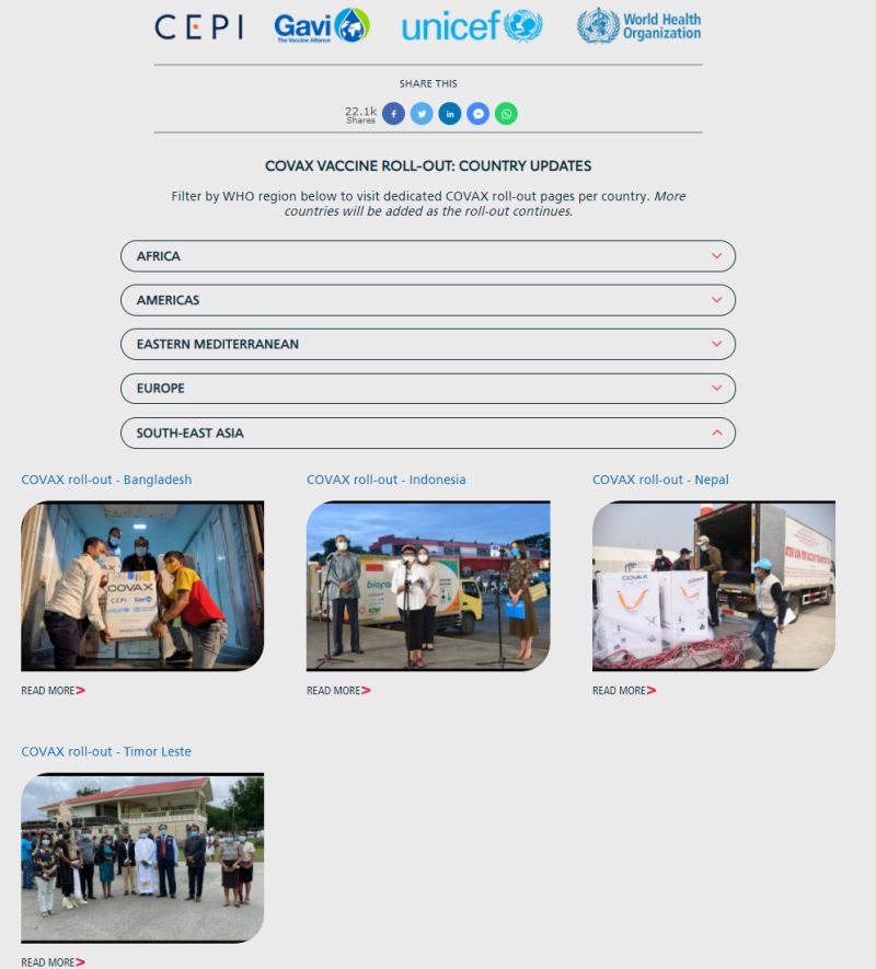 ▲目前在東南亞，已透過COVAX平台取得新冠疫苗的國家有4國。（圖／擷取自Gavi.org）