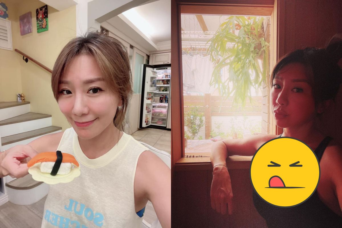 ▲佩甄居家運動滴香汗，45歲真實身材走光。（圖／佩甄臉書）