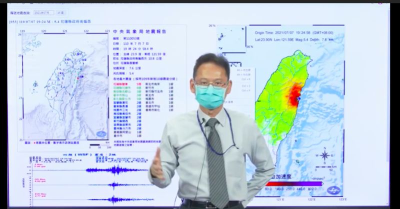 ▲地牛翻身！花蓮兩天內連續地震15次，更有2次地震都達到規模5.4，讓民眾相當有感。對此，中央氣象局地震測報中心主任陳國昌表示，預估未來有餘震，估計還會持續一周左右。（圖/翻攝氣象局直播）