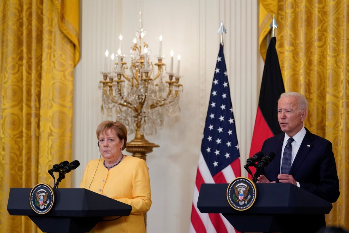 ▲美國總統拜登15日與德國總理梅克爾在白宮召開記者會，被問到香港議題時，拜登聲稱北京沒有遵守對香港的承諾。（圖／美聯社／達志影像）
