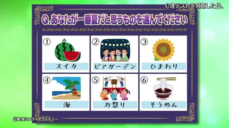 ▲說到夏天你腦中會浮現出什麼呢？答案將看出你內心的「真實渴望」。（圖／翻攝自《月曜から夜ふかし》）
