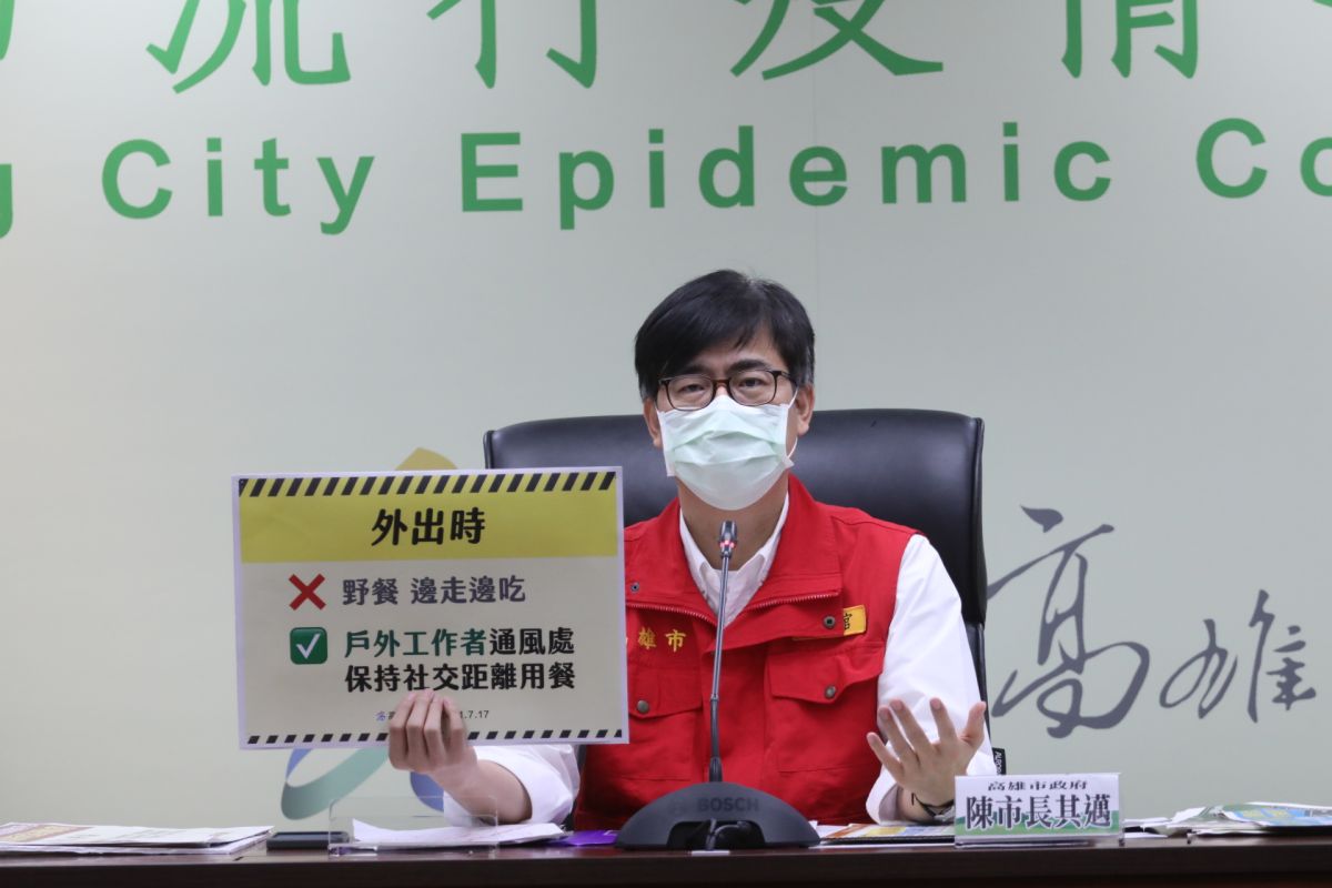 ▲▲為落實嚴謹落實防疫高雄仍禁止戶外脫口罩飲食，市長陳其邁仍禁止野餐、邊走邊吃僅戶外工作者例外。(圖／高市府提供)
