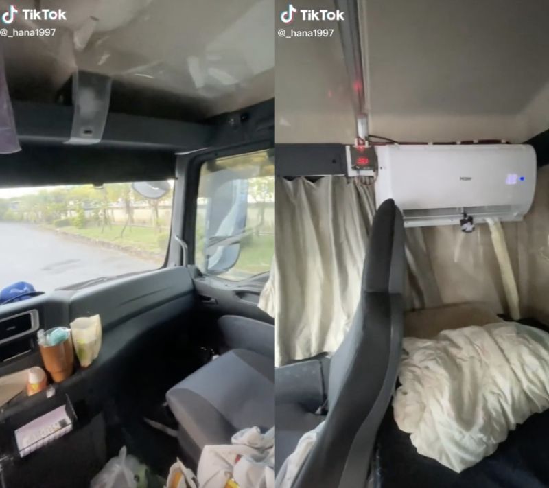 ▲女網友分享自己老公車上有安裝分離式冷氣,引發討論。(圖/抖音@
