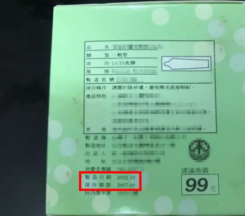 ▲原PO將這盒保險套翻到旁邊一看,才發現早就過期了。(圖/翻攝自《Dcard》)